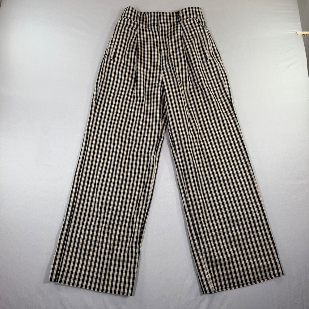 Everlane Gingham Wide Leg Pants Size 6 Short High Waist Cottagecore French Girl